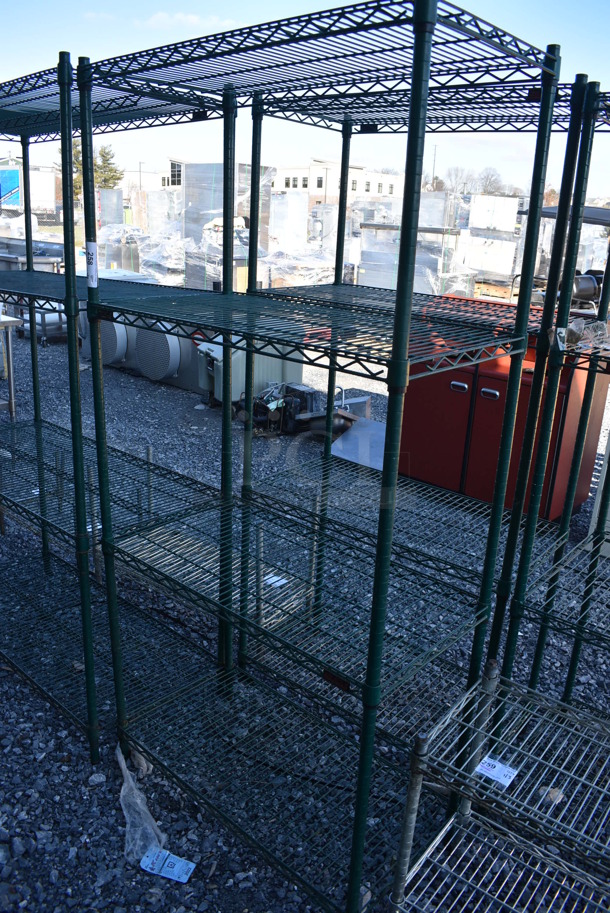 Eagle Green Finish 4 Tier Wire Shelving Unit. BUYER MUST DISMANTLE. PCI CANNOT DISMANTLE FOR SHIPPING. PLEASE CONSIDER FREIGHT CHARGES. 36x18x74 - Image 1 of 4