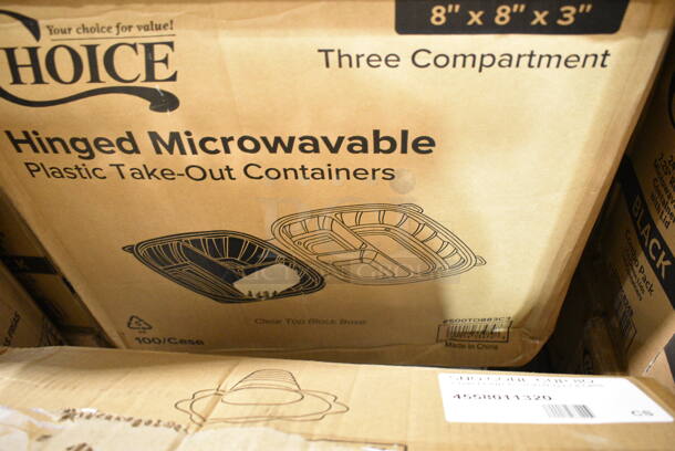 PALLET LOT of 20 BRAND NEW Boxes Including 129MCR24B Choice 24 oz. Black Round Microwavable Heavy Weight Container with Lid 7 1/4" - 150/Case, 128HD16COMBO ChoiceHD 16 oz. Microwavable Translucent Plastic Deli Container and Lid Combo Pack - 240/Case, 2 Box 129MCS12W Choice 12 oz. White 6" x 4 3/4" x 1 3/4" Rectangular Microwavable Heavy Weight Container with Lid - 150/Case, 129MCR16B Choice 16 oz. Black 6 1/4" Round Microwavable Heavy Weight Container with Lid - 150/Case, 50012W Choice 12 oz. White Poly Paper Hot Cup - 1000/Case, 127P2C Choice Clear Plastic Souffle Cup / Portion Cup - 2 oz. - 2500/Case, 500TO883C3 Choice 8" x 8" x 3" Microwaveable 3-Compartment Black / Clear Plastic Hinged Container - 100/Case, 4558011320 8 oz. Assorted Color Flower-Shaped Sno-Cone Cup - 600/Case, 500CC9 Choice 9 oz. Clear PET Customizable Plastic Squat Cold Cup - 1000/Case. 20 Times Your Bid! - Image 8 of 12