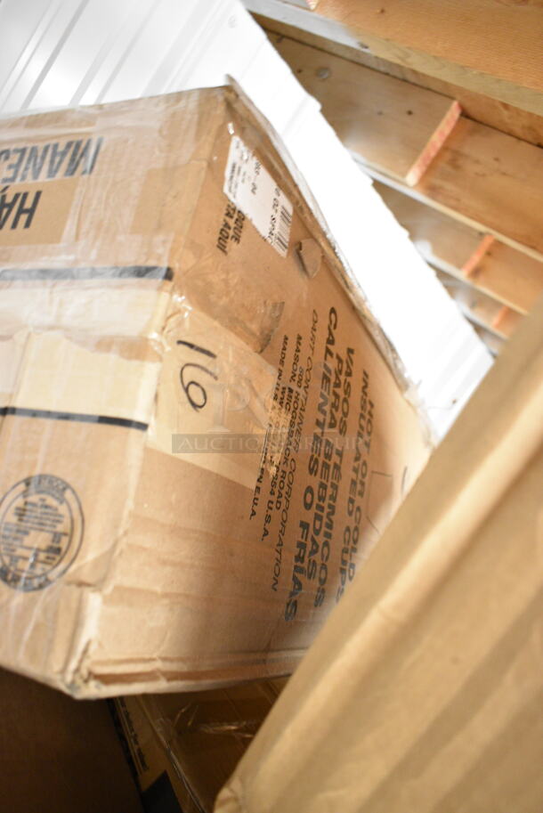 PALLET LOT of 25 BRAND NEW Boxes Including 43205800 Choice White Linen-Feel 1/8 Fold Dinner Napkin - 800/Case, Dart 10PWCR Concorde 10 1/4" White Non-Laminated Round Foam Plate - 500/Case, 3 Box 128HD16COMBO ChoiceHD 16 oz. Microwavable Translucent Plastic Deli Container and Lid Combo Pack - 240/Case, Solo X8-J8002 Trophy Plus 8 oz. Symphony Foam Cup - 1000/Case, 347RS Choice 1 oz. Clear Plastic Shot Glass - 2500/Case, Dart 10J10 10 oz. White Customizable Foam Cup - 1000/Case, Lavex 257UB1648 16" x 48" Heavy-Duty Steel U-Boat Utility Cart - 2000 lb. Capacity, Barbecue Bags. 25 Times Your Bid! - Image 3 of 12