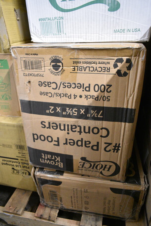 PALLET LOT of 20 BRAND NEW Boxes Including 2 Box 795PTOKFT2 Choice 7 3/4" x 5 1/2" x 2" Kraft Microwavable Folded Paper #2 Take-Out Container - 200/Case, 500CC16 Customizable Plastic Cold Cup, 2 Box 394360M Noble Products Powdered Disposable Vinyl Gloves for Foodservice - 1000/Case, Carlisle 609131 10 oz. 18/8 Mirror Polish Stainless Steel Roll-Top Covered Snack Dish, Choice Black #3 Paper Food Containers, CTR16BF BOWL W/LID 16oz RND 240 SAFESEAL BOWL W/FLAT LID, 346MEDCUP1Z Choice 1 oz. Disposable Polypropylene Graduated Medicine Cup - 5000/Case, Choice Ripple Wall Hot Cups, 966TALLFLDN Choice Kraft Natural Tall-Fold 6" x 13" Dispenser Napkin - 8000/Case, 129MCS28B Choice 28 oz. Black Rectangular Microwavable Heavy Weight Container with Lid 8 3/4" x 6 1/4" x 1 3/4" - 150/Case. 20 Times Your Bid! - Image 9 of 12