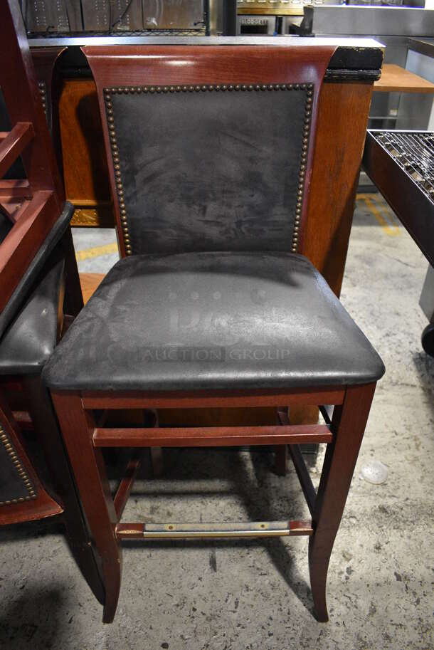 4 Wooden Bar Height Chairs w/ Black Seat Cushion. Stock Picture - Cosmetic Condition May Vary. 19x18x44. 4 Times Your Bid!