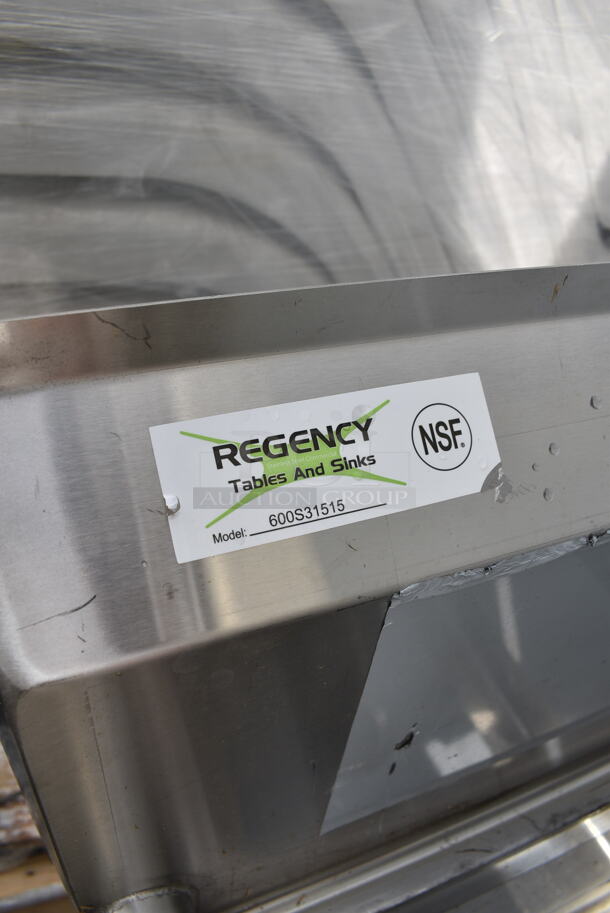 2 BRAND NEW SCRATCH AND DENT! Regency 600S31515 54" 16-Gauge Stainless Steel Three Compartment Commercial Sink with Galvanized Steel Legs and without Drainboards - 15" x 15" x 12" Bowls. No Legs. 2 Times Your Bid! - Image 9 of 10