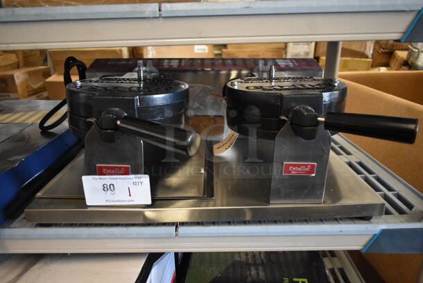 BRAND NEW SCRATCH AND DENT! Estella 348WSMX2A Stainless Steel Commercial Countertop Double Waffle Maker. 120 Volts, 1 Phase. Tested and Working! - Image 2 of 9