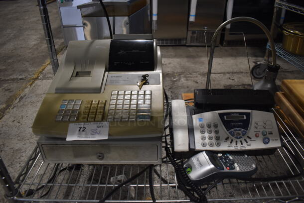 3 Various Items; Casio PCR-365A Electronic Cash Register, Dymo LetraTag Label Printer and Brother FAX-575 Fax Machine. Includes 13.5x14.5x10.5. 3 Times Your Bid!