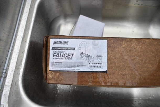 2 BRAND NEW SCRATCH AND DENT! Regency  600HS17SP 17" x 15" Wall-Mounted Hand Sink with Gooseneck Faucet and Side Splash. 2 Times Your Bid!  - Image 8 of 10