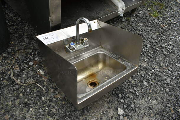 Stainless Steel Commercial Single Bay Wall Mount Sink w/ Faucet, Handles and Side Splash Guards. - Image 2 of 4