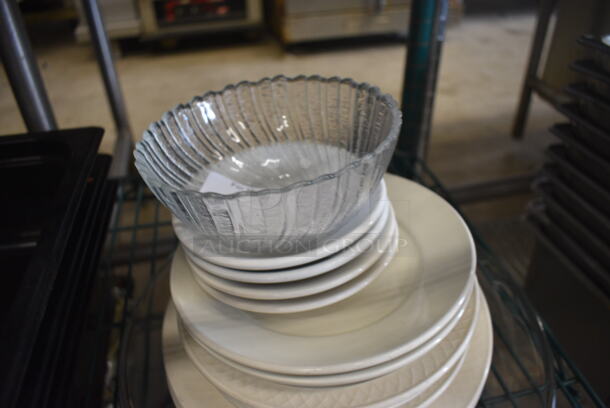 ALL ONE MONEY! Lot of 16 Various Dishes; Glass Plate, Glass Bowl and 14 White Ceramic Plates! - Image 2 of 3