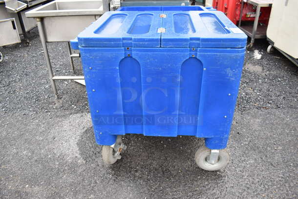 Iowa Rotocast IRP-2000 Blue Poly Portable Ice Bin on Casters. 27x37x38
