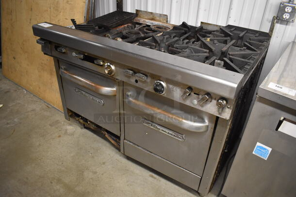 Southbend Stainless Steel Commercial Gas Powered Cooking Unit w/ 2 Ovens and Various Pieces. Missing Parts. 49x34x43 - Image 8 of 8