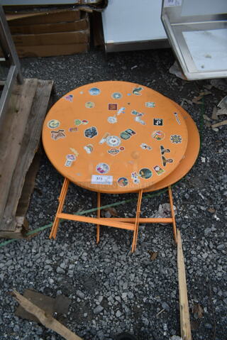 2 Orange Metal Folding Tables. 2 Times Your Bid!