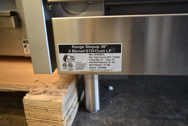 BRAND NEW SCRATCH AND DENT! Cooking Performance Group CPG 351S36SUL Stainless Steel Commercial Propane Gas Powered 2 Tier 6 Burner Range w/ Oven, Back Splash and Over Shelf. 210,000 BTU. Tested and Working! - Image 6 of 7