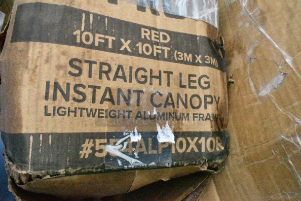 2 BRAND NEW SCRATCH AND DENT! Backyard Pro 554ALP10X10R Courtyard Series 10' x 10' Red Straight Leg Aluminum Instant Pop Up Canopy Tent. May Be Missing Pieces. 2 Times Your Bid!  - Image 3 of 4