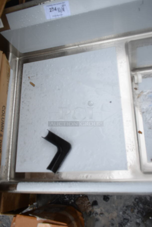 BRAND NEW SCRATCH AND DENT! Regency 600S22323224 96" 16 Gauge Stainless Steel Two Compartment Sink with Galvanized Steel Legs and 2 Drainboards - 23" x 23" x 12" Bowls. No Legs.  - Image 8 of 9