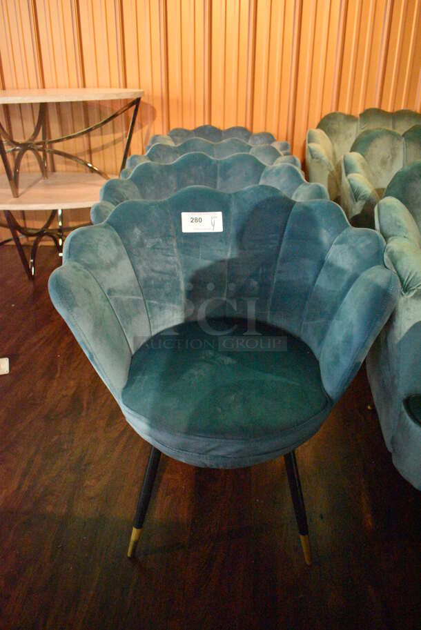 4 Blue Chairs on Metal Legs. 27x24x30. 4 Times Your Bid! (lounge)