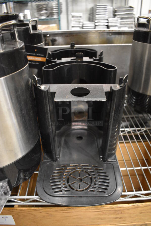 2 Stainless Steel and Black Poly Beverage Holder Dispenser and 2 Black Poly Stands w/ Drip Trays. 9x12x14, 9x13x10. 2 Times Your Bid! - Image 3 of 6