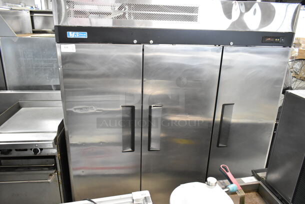 Turbo Air M3F72-3 Stainless Steel Commercial 3 Door Reach In Freezer w/ Poly Coated Racks on Commercial Casters. 115/208-230 Volts, 1 Phase.  - Image 1 of 8