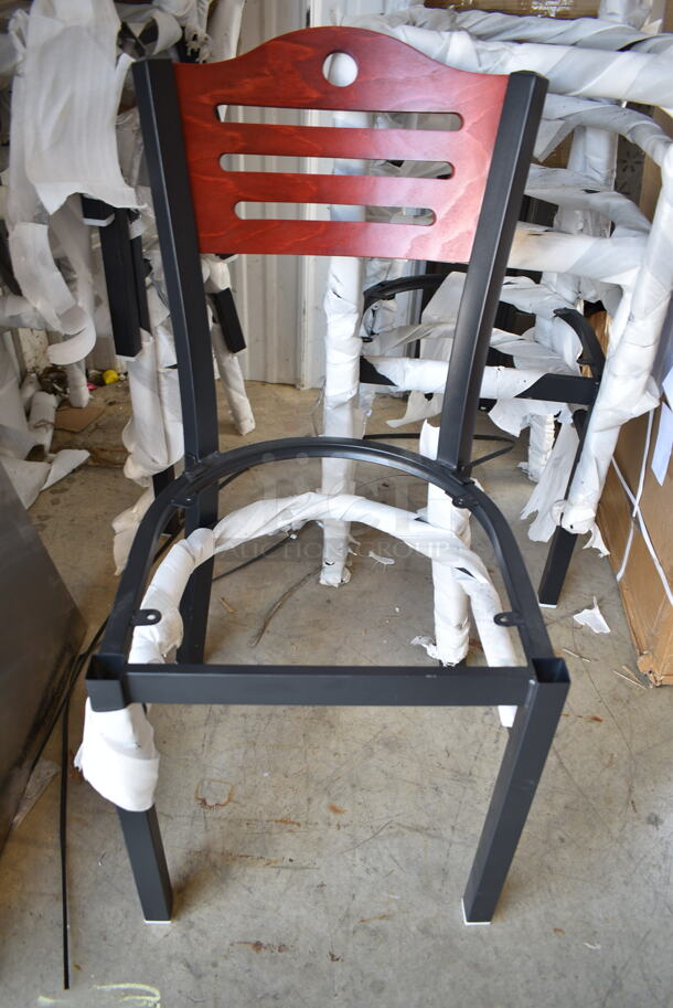 8 BRAND NEW SCRATCH AND DENT! Lancaster Table & Seating 164CBSTROMFR Metal Dining Height Chair Frame w/ Wooden Back Rest. No Seat. 8 Times Your Bid! - Image 3 of 5
