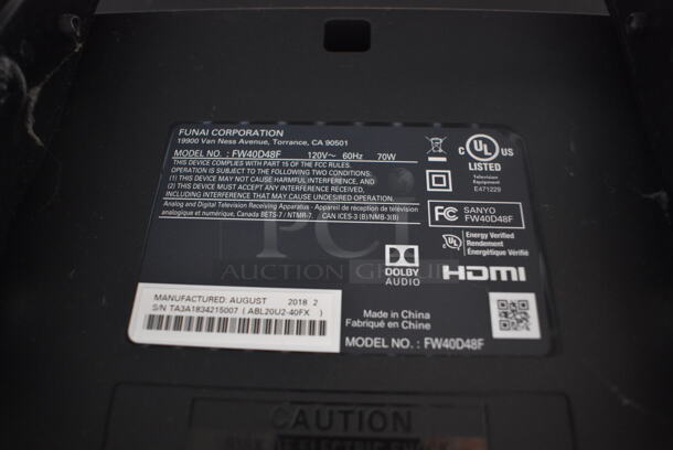 Funai FW40D48F 40" Television. 120 Volts, 1 Phase. Buyer Must Pick Up - We Will Not Ship This Item. Tested and Powers On - Image 4 of 7
