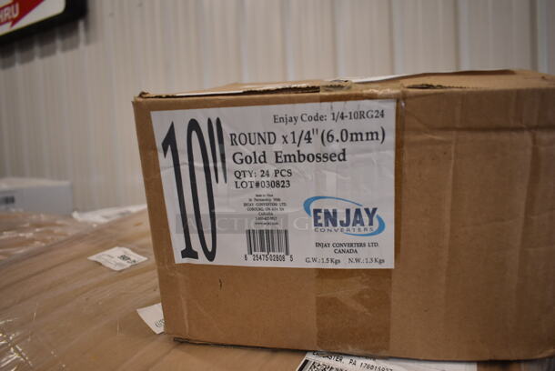 PALLET LOT of 29 BRAND NEW Boxes Including Enjay Gold Embossed Rounds, Lavex Natural Hardwound Roll Towels, 2 Box Silver Visions Cutlery, 612FFL1230 Choice Foil Steam Table Pan Lid - Full Size - 50/Case, 2 Box 500TW10 Choice 10 oz. Translucent Thin Wall Plastic Cold Cup - 2500/Case, 2 Box Dart 10CPWQR Quiet Classic 10 1/4" 3 Compartment White Laminated Round Foam Plate - 500/Case, 3052116 Plastic Kids Cup with Reusable Lid and Curly Straw - 250/Case, 394360M Noble Products Powdered Disposable Vinyl Gloves for Foodservice - 1000/Case, Choice 1 oz Portion Cups, 500CC9 Choice 9 oz. Clear PET Customizable Plastic Squat Cold Cup - 1000/Case, 760SOUP6WPL Choice 6 oz. White Double Poly-Coated Paper Food Cup with Vented Plastic Lid - 250/Case, 795KFTL32RPE Choice 16-32 oz. Round PET Take-Out Lid - 300/Case. 29 Times Your Bid!  - Image 2 of 12