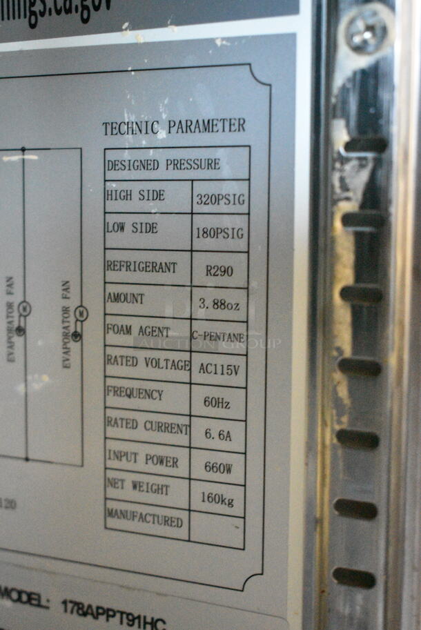 BRAND NEW SCRATCH AND DENT! 2024 Avantco 178APPT91HC Stainless Steel Commercial 3 Door Refrigerated Pizza Prep Table. 115 Volts, 1 Phase. Tested and Working! - Image 9 of 9