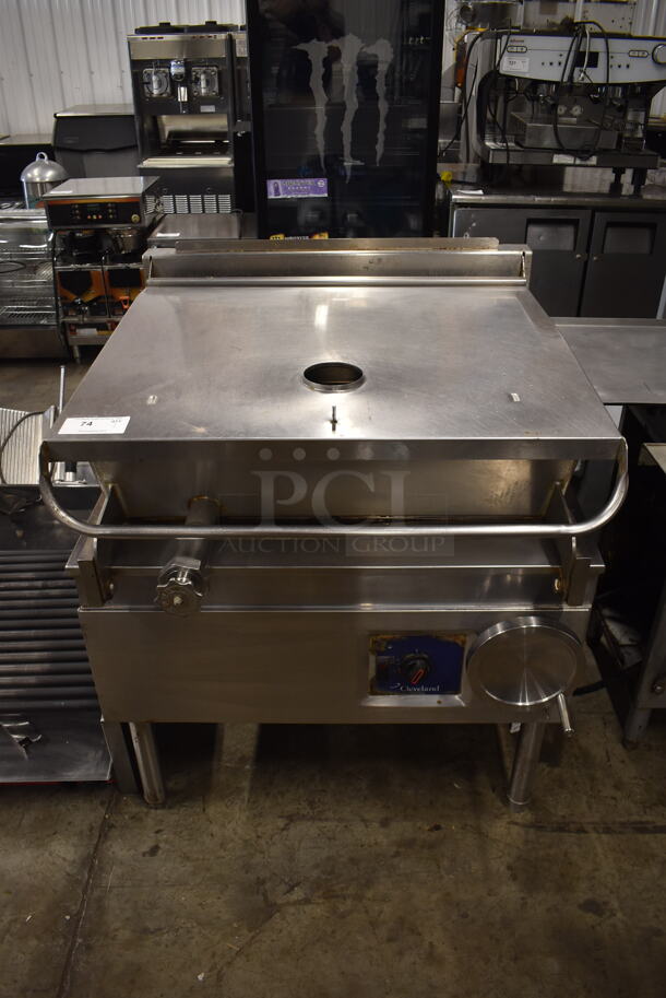 Cleveland Commercial Stainless Steel Natural Gas Powered Tilt Skillet On Galvanized Legs. - Image 1 of 6