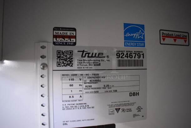 2017 True GDM-49-HC-TSL01 ENERGY STAR Metal Commercial 2 Door Reach In Cooler Merchandiser w/ Poly Coated Racks. 115 Volts, 1 Phase. 54x30x78. Tested and Working! - Image 3 of 5