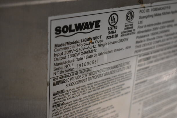 2018 Solwave 180MW1800T Stainless Steel Commercial Countertop Microwave Oven. 120 Volts, 1 Phase.  - Image 4 of 4