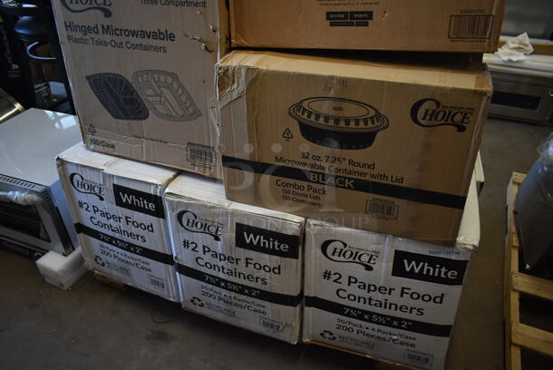 PALLET LOT of 25 BRAND NEW! Boxes Including CC45 EcoTouch 4.5 oz Cone Water Cups, 2 Box 5002CPTE Lavex 2-Ply White Center Pull Economy Paper Towel 510' Roll - 6/Case, 3 Box 500CFT Lavex White C-Fold Standard Weight Towel - 2400/Case, 129MCR24B ChoiceHD 8 oz. Microwavable Translucent Plastic Deli Container - 480/Case, 2 Box 129MCR32B Choice 32 oz. Black Round Microwavable Heavy Weight Container with Lid 7 1/4" - 150/Case, 3 Box 795PTOWHT2  Choice 7 3/4" x 5 1/2" x 2" White Microwavable Folded Paper #2 Take-Out Container - 200/Case, STI-2115 Heart Shape Container. 25 Times Your Bid! - Image 8 of 9