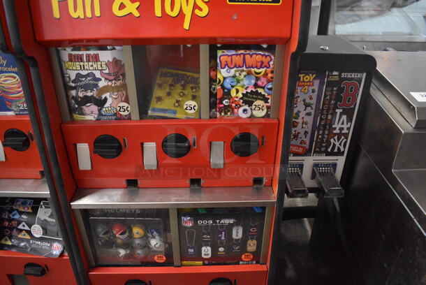 Red Floor Style 5 Compartment Toy Vending Machine w/ Black Metal 2 Well Tattoo Side Attachment. 34x23x27 - Image 8 of 8