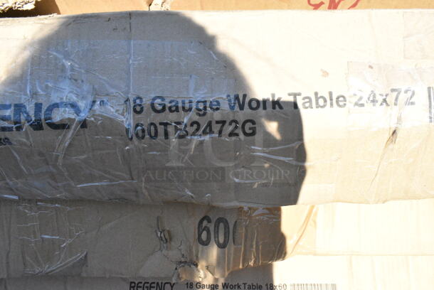 BRAND NEW SCRATCH AND DENT! Regency 600TB2472G 24" x 72" 18-Gauge 304 Stainless Steel Commercial Work Table with 4" Backsplash and Galvanized Undershelf. May Be Missing Pieces.  - Image 3 of 3