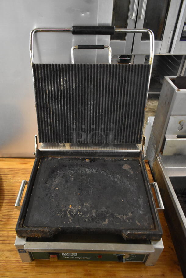 Waring WDG250 Stainless Steel Commercial Countertop Panini Press. 120 Volts, 1 Phase.  Tested and Working! - Image 3 of 4