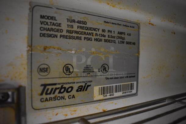 Turbo Air TUR-48SD Stainless Steel Commercial 2 Door Undercounter Cooler on Commercial Casters. 115 Volts, 1 Phase. 48x30x36. Tested and Powers On But Does Not Get Cold - Image 5 of 5