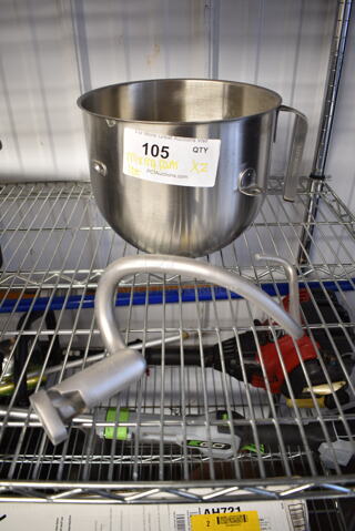 2 BRAND NEW SCRATCH AND DENT! Items; KitchenAid KSMC8QBOWL 8 Qt. NSF Stainless Steel Mixing Bowl with "J" Handle Commercial Stand Mixers and Metal Dough Hook Attachment. 2 Times Your Bid!