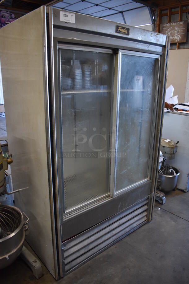 Leader Metal Commercial 2 Door Reach In Cooler Merchandiser w/ Poly Coated Racks. 115 Volts, 1 Phase. 48x31x74.5. Tested and Powers On But Temps at 51 Degrees - Image 1 of 5