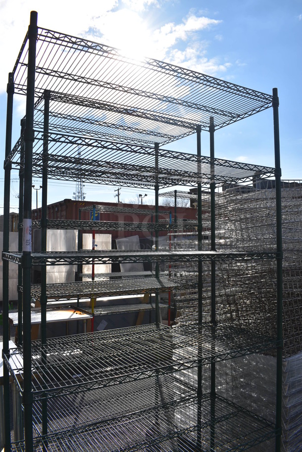 Green Finish 6 Tier Wire Shelving Unit on Commercial Casters. BUYER MUST DISMANTLE. PCI CANNOT DISMANTLE FOR SHIPPING. PLEASE CONSIDER FREIGHT CHARGES. 48x21x91 - Image 2 of 4