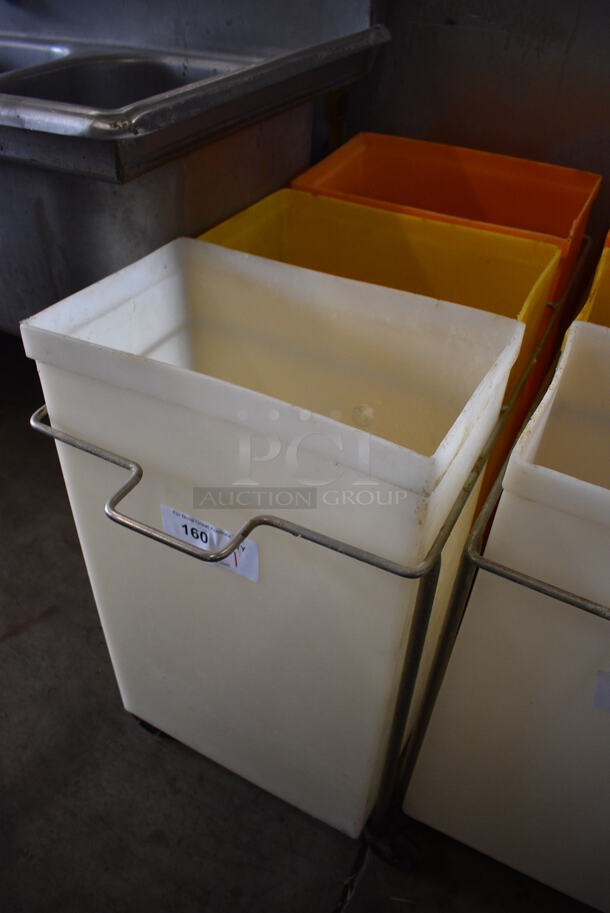 Three Poly Ingredient Bins; White, Yellow and Orange in Metal Frame on Commercial Casters. No Lids. 15x32x28 - Image 2 of 4