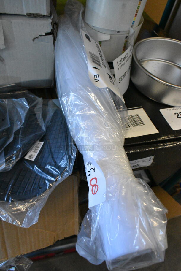 8 BRAND NEW SCRATCH AND DENT! Items Including 4 American Metalcraft TRVR8 8" Round Heat-Resistant Black Silicone Trivet, DayMark IT115691 DissolveMark 2" x 1" Blank Dissolvable Direct Thermal Label - 2000/Roll, 407CPAN62A Choice 6" x 2" Round Straight-Sided Aluminum Cake Pan, Estella 348PEDS61B Outer Lower Roller for EDS18S and EDS18D Dough Sheeters. 8 Times Your Bid!  - Image 9 of 10