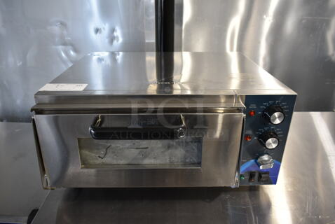 BRAND NEW SCRATCH AND DENT! 2023 Hoocoo CMO-1 Stainless Steel Commercial Countertop Electric Powered Pizza Oven w/ Broken Cooking Stone. 120 Volts, 1 Phase. Tested and Working!