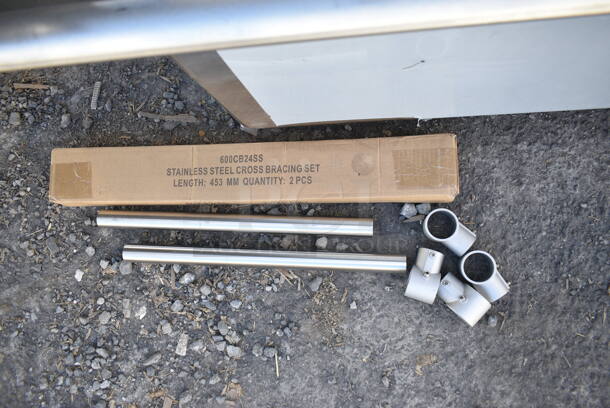 	BRAND NEW SCRATCH AND DENT! Regency 600S22424224 98" 16 Gauge Stainless Steel Two Compartment Commercial Sink with Galvanized Steel Legs and 2 Drainboards - 24" x 24" x 14" Bowls. No Legs. - Image 3 of 6