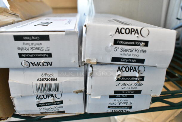6 Box of 6 BRAND NEW SCRATCH AND DENT! Acopa 26720504 5" Steak Knife with Full Tang Gray Finish Pakkawood Handle. 6 Times Your Bid!  - Image 5 of 5