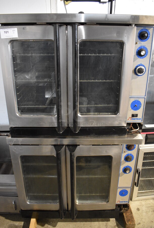 2 American Stainless Steel Commercial Propane Gas Powered Full Size Convection Oven w/ View Through Doors, Metal Oven Racks and Thermostatic Controls. 38x38x63. 2 Times Your Bid!