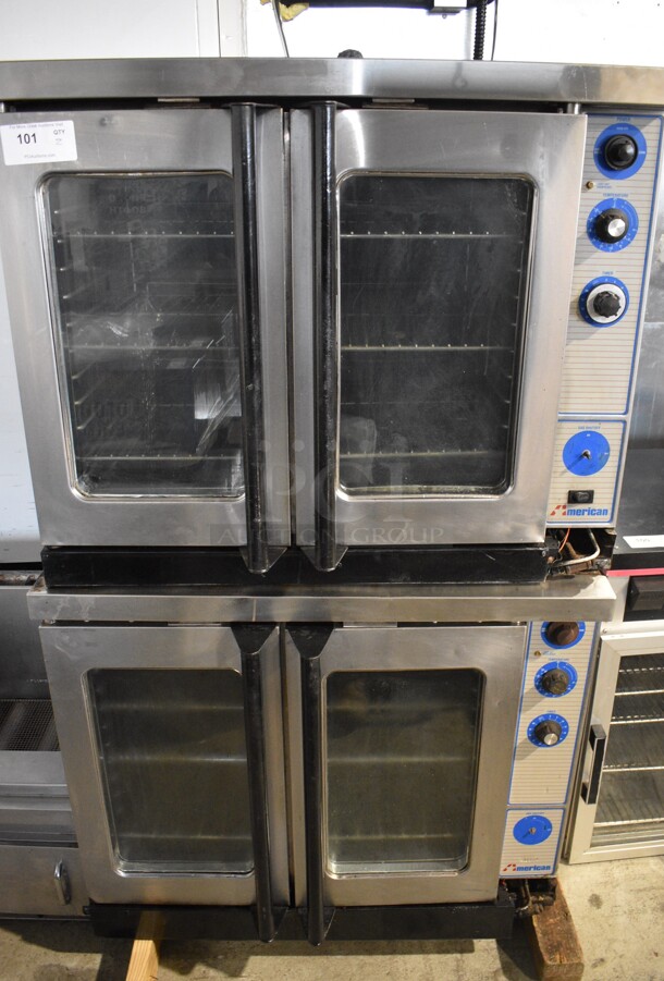 2 American Stainless Steel Commercial Propane Gas Powered Full Size Convection Oven w/ View Through Doors, Metal Oven Racks and Thermostatic Controls. 38x38x63. 2 Times Your Bid! - Image 1 of 9