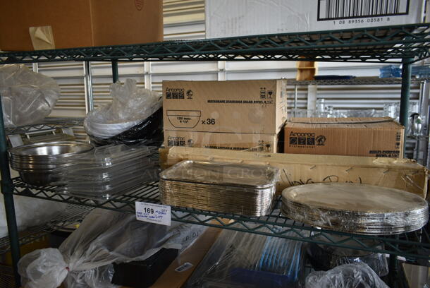 ALL ONE MONEY! Lot of Various Items on Shelving Unit Including Utensils, Serving Trays and Metal Dome Covers. Does Not Include Shelving Unit.  - Image 4 of 12