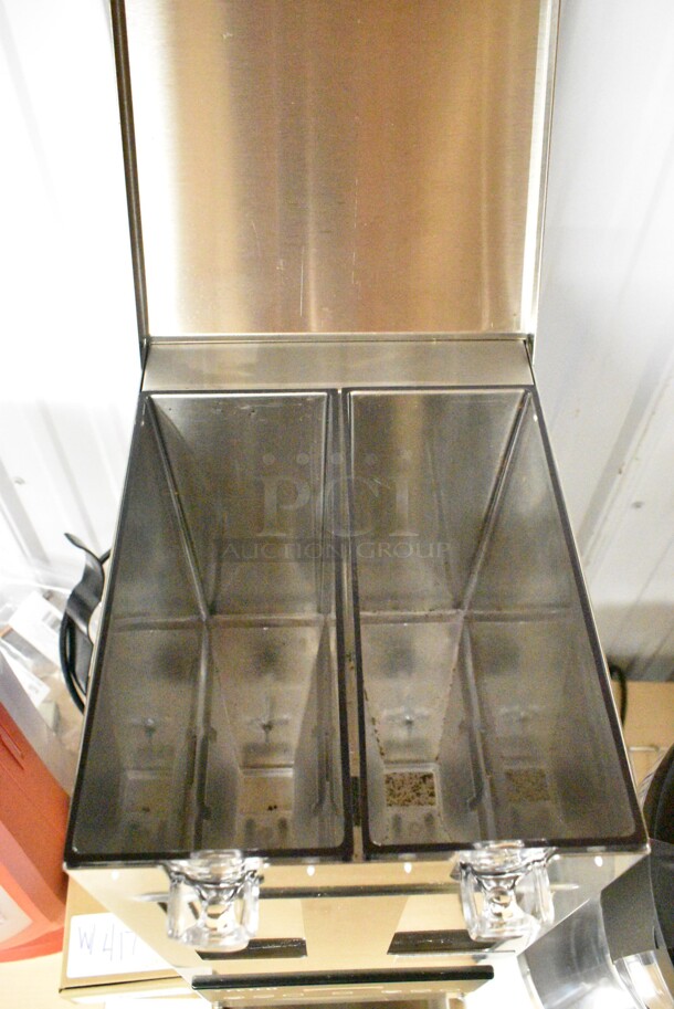 BRAND NEW SCRATCH AND DENT! Fetco GRS-1202 Stainless Steel 10 lb. Double Hopper Coffee Grinder. 120 Volts, 1 Phase. Tested and Working! - Image 8 of 9