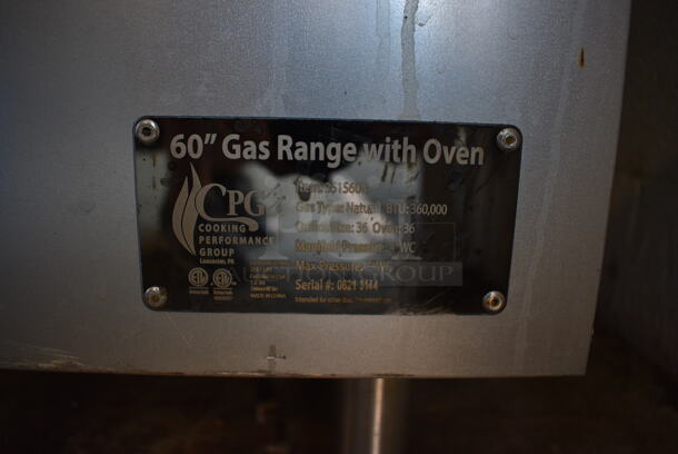 CPG 351S60N Stainless Steel Commercial Natural Gas Powered 10 Burner Range w/ 2 Ovens, Over Shelf and Back Splash. 360,000 BTU. 60x33x61 - Image 7 of 7