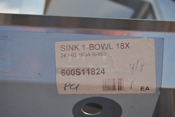 BRAND NEW SCRATCH AND DENT! Regency 600S11824 23" 16 Gauge Stainless Steel One Compartment Commercial Sink with Stainless Steel Legs and Cross Bracing - 18" x 24" x 14" Bowl. No Legs.  - Image 6 of 6