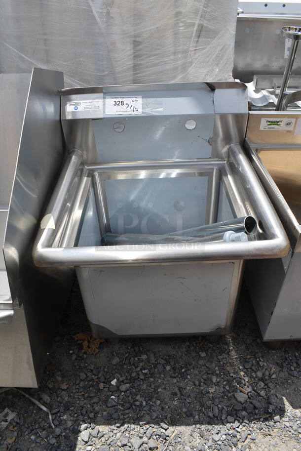 BRAND NEW SCRATCH AND DENT! Steelton 522CS11515 20 1/2" 18-Gauge Stainless Steel One Compartment Commercial Sink without Drainboard - 15" x 15" x 12" Bowl. Missing 1 Leg.  - Image 2 of 5