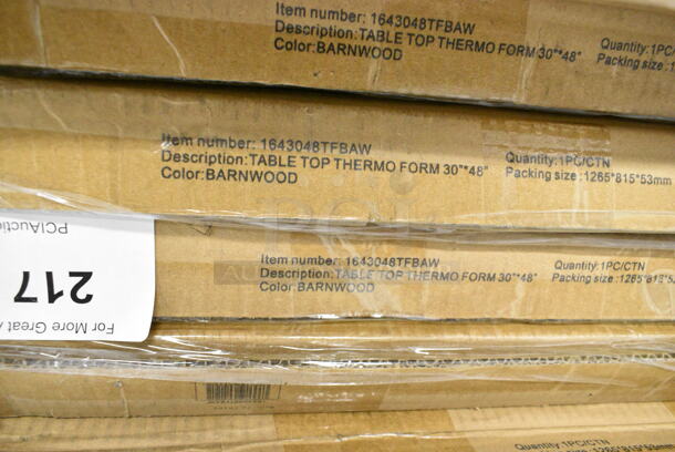 4 BRAND NEW SCRATCH AND DENT! Lancaster Table & Seating 1643048TFBAW 24" x 30" Rectangular Thermo-Formed MDF Table Top with Barnwood Finish. 4 Times Your Bid!  - Image 4 of 4