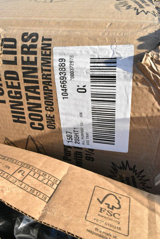 20 BRAND NEW Boxes Including 346WKFSNM Choice Medium Weight White Wrapped Plastic Cutlery Set with Napkin - 250/Case, 245CB10WHITE Choice White Customizable Corrugated Plain Pizza Box, 130GHWPLAKNF EcoChoice Heavy Weight 6 1/2" Green CPLA Plastic Knife - 1000/Case, Dart 90HTPF3VR 9" x 9" x 3" White Foam Square Vented 3 Compartment Take Out Container with Perforated Hinged Lid. 20 Times Your Bid!  - Image 10 of 12