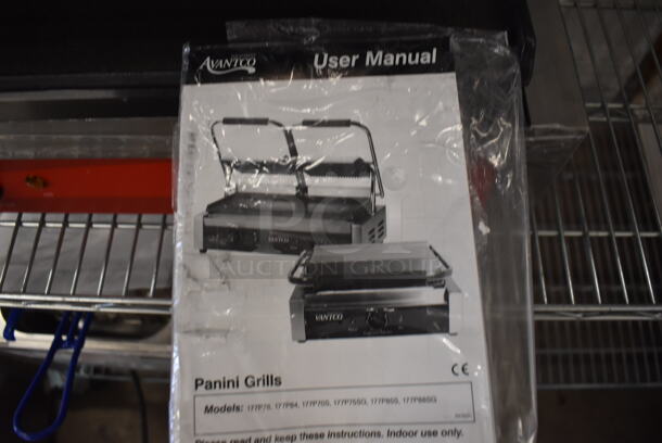 BRAND NEW! Avantco P88SG Stainless Steel Commercial Countertop Double Panini Press Sandwich Grill with Grooved Plates. 120 Volts, 1 Phase. 23x15x8. Tested and Working! - Image 6 of 8